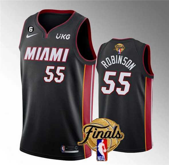 Men's Miami Heat #55 Duncan Robinson Black 2023 Finals Icon Edition With NO.6 Patch Stitched Basketball Jersey Dzhi